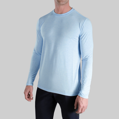 Luxury Long Sleeve Crew Tee - Heathered Light Blue