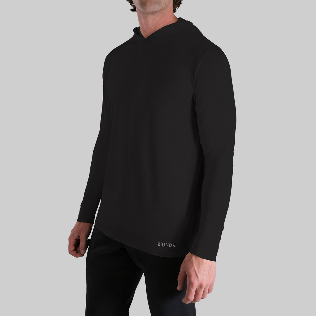 Luxury Long Sleeve Hooded Tee Black – 2UNDR - Main Image