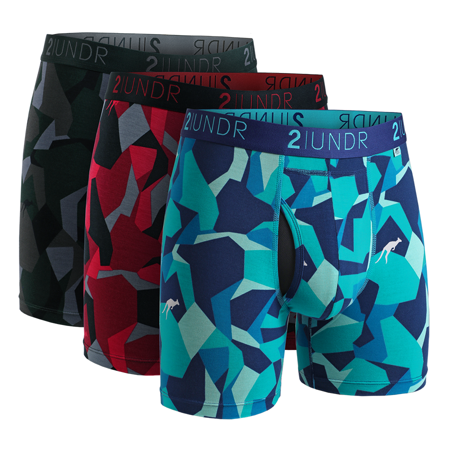 OFFICIAL - Swing Shift 6" Boxer Brief - 3 Pack Boxset - Water - Forest - Fire Camo