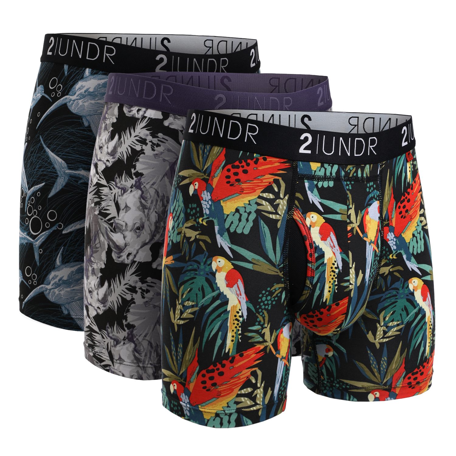 2UNDR Mens Power Shift 3 Boxer Trunk Underwear