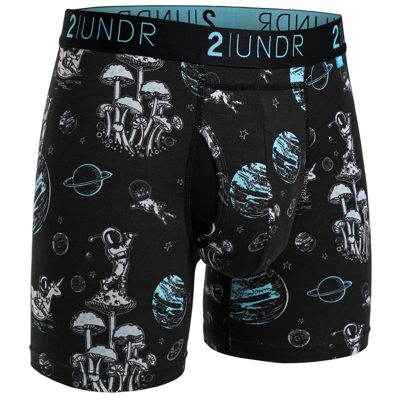 2UNDR Mens Swing Shift 9 Boxer Long Leg Underwear (Black/Grey